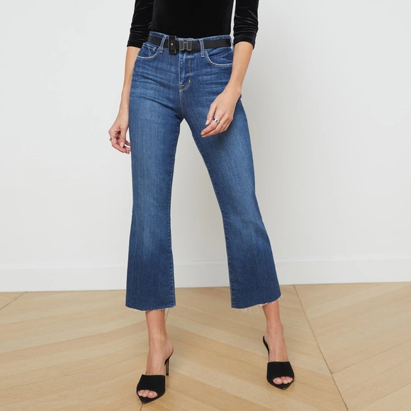 Kendra Cropped Flare Jean Black Ink - L'AGENCE